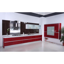 L Shape Red MDF Lacquer Kitchen Cabinet (pl-m-051)